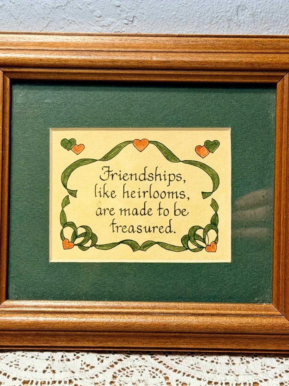 Vintage Framed Friendship Heirloom Wall Art - Green and Tan